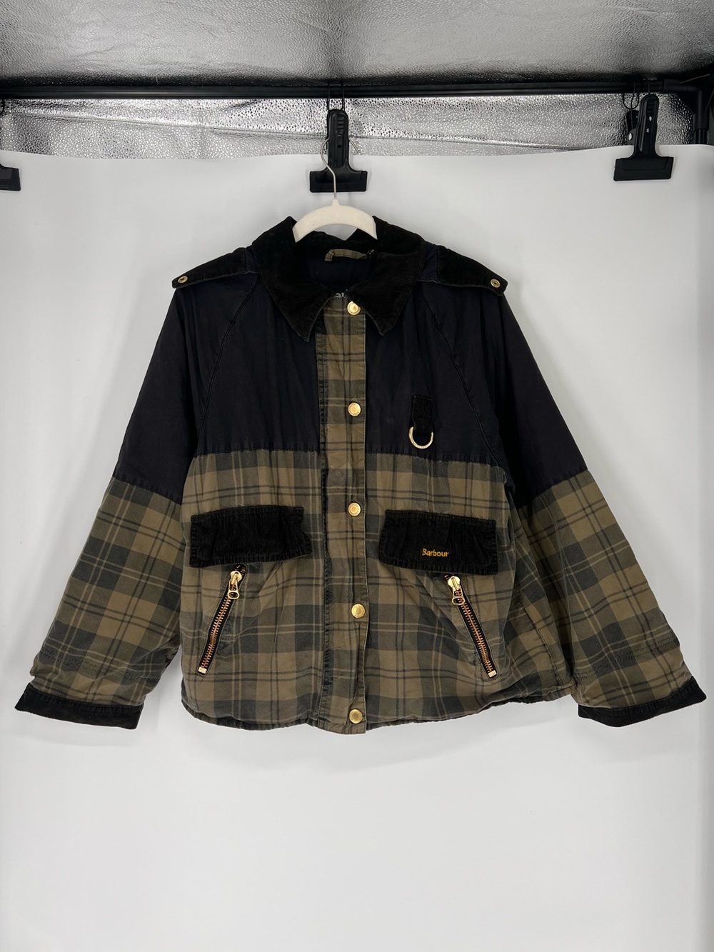 Barbour Elaine Showerproof Tartan Plaid Corduroy Hooded Preppy Puffer Coat 10